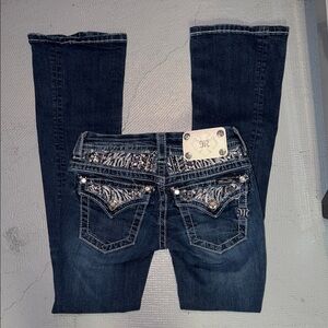 Miss Me Dark Blue Boot Cut Jeans with Silver Embellishments